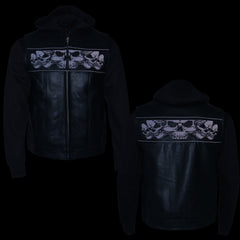 Milwaukee Leather MLM3563 Men's '2 in 1' Black Leather Vest w/ Reflective Skulls / Full Removable Hoodie