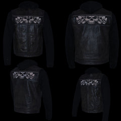 Milwaukee Leather MLM3561 Men's '2 in 1' Distressed Brown Leather Vest w/ Reflective Skulls / Full Removable Hoodie