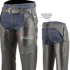 Milwaukee Leather Men’s Black Cool-Tec Premium Leather Motorcycle Chaps w/ Removable Thermal Liner MLM5505