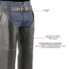 Milwaukee Leather MLM5505 Men's Removal Thermal Lined Black Premium Leather Motorcycle Chaps w/ Cool-Tec Leather