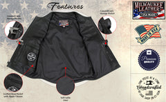 Milwaukee Leather USA MADE MLVSM5001 Men's Black Steerhide Premium Leather Motorcycle Club Style Vest
