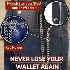 Milwaukee Leather MLW7870 Men's 7" Black Premium Leather Bi-Fold Wallet w/ Anti-Theft Stainless Steel Chain