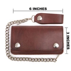 Milwaukee Leather MLW7884 Men's 6 InchAntique Brown Leather Bi-Fold Biker Wallet w/ Anti-Theft Stainless Steel Chain