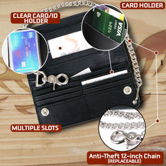 Milwaukee Leather MLW7893 Men's 7" Leather Bi-Fold Biker Wallet w/ Multiple Storage and Swivel Trigger Clip Anti-Theft Stainless Steel Chain