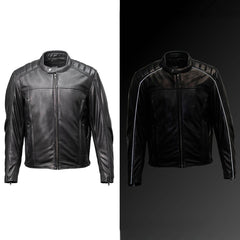 Milwaukee Motorcycle Clothing Co. Men's Top-Spot Scooter Style Black Leather Jacket w/  Reflective Piping MMC10007
