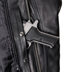 Milwaukee Motorcycle Clothing Co. Men's Top-Spot Scooter Style Black Leather Jacket w/  Reflective Piping MMC10007
