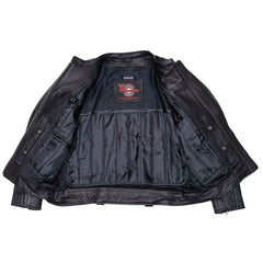 Milwaukee Motorcycle Clothing Co. Women’s Rebel Scooter Style Black Leather Biker Jacket w/ Mandarin Collar MMC20002