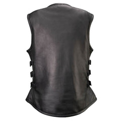 Milwaukee Motorcycle Clothing Co. Women's Gixxer Black Premium Leather Vest w/ Round Neck Side Buckle MMC40003
