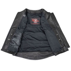 Milwaukee Motorcycle Clothing Co. Women's Gixxer Black Premium Leather Vest w/ Round Neck Side Buckle MMC40003