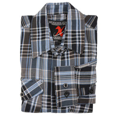 Milwaukee Leather MNG11626 Men's Flannel Plaid Black and White with Blue Long Sleeve Cotton Button Down Shirt