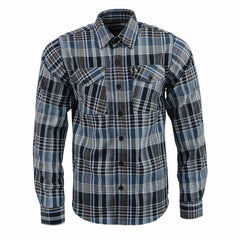 Milwaukee Leather MNG11626 Men's Flannel Plaid Black and White with Blue Long Sleeve Cotton Button Down Shirt