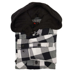 Milwaukee Leather MNG11629 Men's Long Sleeve Flannel Black and White Cotton Button Down Shirt w/ Hoodie