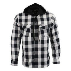 Milwaukee Leather MNG11629 Men's Long Sleeve Flannel Black and White Cotton Button Down Shirt w/ Hoodie