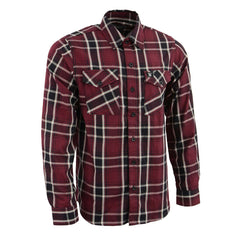 Milwaukee Leather MNG11640 Men's Flannel Plaid Shirt Maroon Black and White Long Sleeve Cotton Button Down Shirt