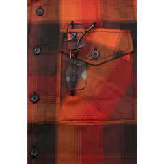 Milwaukee Leather MNG11641 Men's Flannel Plaid Shirt Orange with Red and Black Long Sleeve Cotton Button Down Shirt