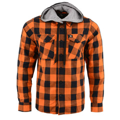 Milwaukee Leather MNG11642 Men's Flannel Plaid Orange and Black Long Sleeve Cotton Button Down Shirt w/ Hoodie