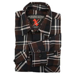 Milwaukee Leather MNG11643 Men's Flannel Plaid Brown Black and White Long Sleeve Cotton Button Down Shirt