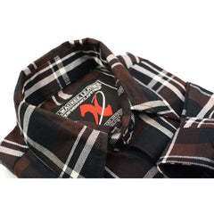 Milwaukee Leather MNG11643 Men's Flannel Plaid Brown Black and White Long Sleeve Cotton Button Down Shirt