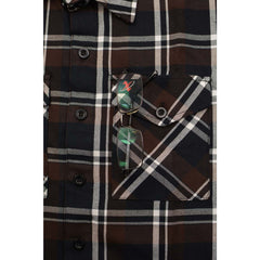 Milwaukee Leather MNG11643 Men's Flannel Plaid Brown Black and White Long Sleeve Cotton Button Down Shirt