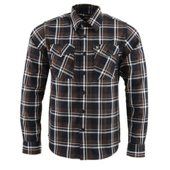 Milwaukee Leather MNG11643 Men's Flannel Plaid Brown Black and White Long Sleeve Cotton Button Down Shirt