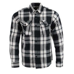 Milwaukee Leather MNG11644 Men's Flannel Plaid Black and White Long Sleeve Cotton Button Down Shirt