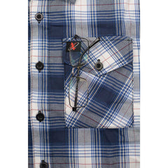 Milwaukee Leather MNG11650 Men's Blue and White Long Sleeve Cotton Flannel Shirt