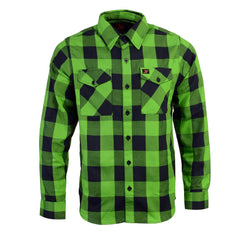 Milwaukee Leather MNG11656 Men's Flannel Plaid Black and Neon-Green Long Sleeve Cotton Button Down Shirt
