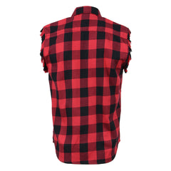 Milwaukee Leather MNG11692 Men’s Classic Black and Red Button-Down Flannel Cut Off Frayed Sleeveless Casual Shirt