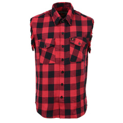 Milwaukee Leather MNG11692 Men’s Classic Black and Red Button-Down Flannel Cut Off Frayed Sleeveless Casual Shirt