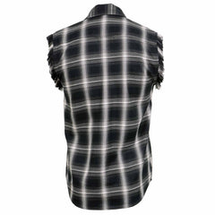 Milwaukee Leather MNG11694 Men’s Classic Black and White Button-Down Flannel Cut Off Frayed Sleeveless Casual Shirt