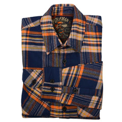 Milwaukee Leather MNG11700 Men's 'The Wolfman' Blue/Orange Long Sleeve Heavy-Duty Cotton Flannel Shirt