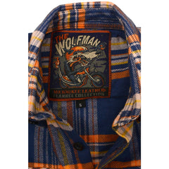 Milwaukee Leather MNG11700 Men's 'The Wolfman' Blue/Orange Long Sleeve Heavy-Duty Cotton Flannel Shirt