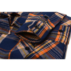 Milwaukee Leather MNG11700 Men's 'The Wolfman' Blue/Orange Long Sleeve Heavy-Duty Cotton Flannel Shirt