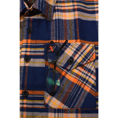 Milwaukee Leather MNG11700 Men's 'The Wolfman' Blue/Orange Long Sleeve Heavy-Duty Cotton Flannel Shirt