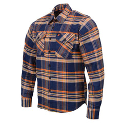 Milwaukee Leather MNG11700 Men's 'The Wolfman' Blue/Orange Long Sleeve Heavy-Duty Cotton Flannel Shirt