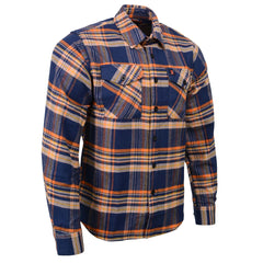Milwaukee Leather MNG11700 Men's 'The Wolfman' Blue/Orange Long Sleeve Heavy-Duty Cotton Flannel Shirt