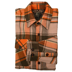 Milwaukee Leather MNG11701 Men's 'Wild One' Brown/Orange Long Sleeve Heavy Duty-Cotton Flannel Shirt