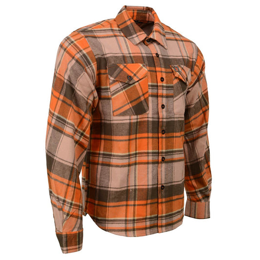 Milwaukee Leather MNG11701 Men's 'Wild One' Brown/Orange Long Sleeve Heavy Duty-Cotton Flannel Shirt