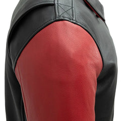 FIM221CMB-BLKRD-Moto Bomber Two Tone - Men's Leather Jacket