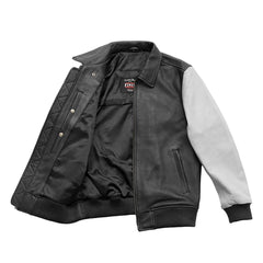 FIM221CMB-BLKWH-Moto Bomber Two Tone - Men's Leather Jacket