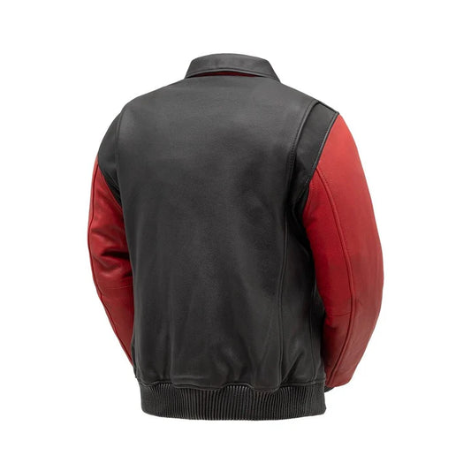 FIM221CMB-BLKRD-Moto Bomber Two Tone - Men's Leather Jacket