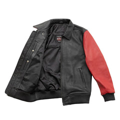 FIM221CMB-BLKRD-Moto Bomber Two Tone - Men's Leather Jacket