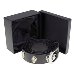 Milwaukee Leather MP7102 Men's Black Leather Belt with Skull Heads and Interchangeable Buckle