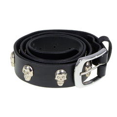 Milwaukee Leather MP7102 Men's Black Leather Belt with Skull Heads and Interchangeable Buckle
