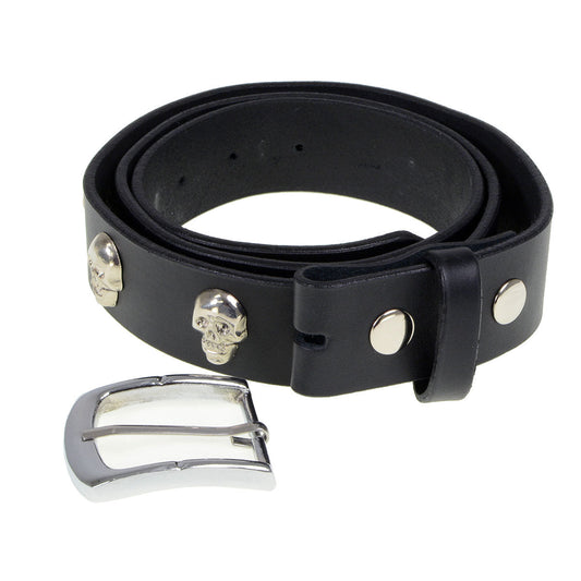 Milwaukee Leather MP7102 Men's Black Leather Belt with Skull Heads and Interchangeable Buckle