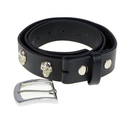 Milwaukee Leather MP7102 Men's Black Leather Belt with Skull Heads and Interchangeable Buckle