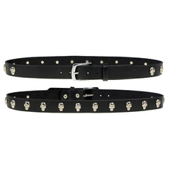 Milwaukee Leather MP7102 Men's Black Leather Belt with Skull Heads and Interchangeable Buckle