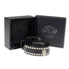 Milwaukee Leather MP7103 Men's Black Studs and Skulls Genuine Leather Belt with Buckle - 1.5 inches Wide
