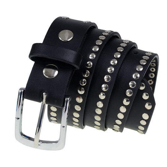 Milwaukee Leather MP7104 Men's Studded Black Leather Belt with Interchangeable Buckle