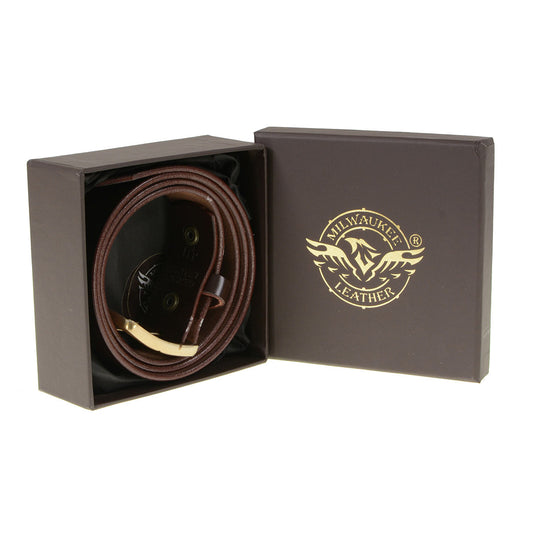 Milwaukee Leather MP7115 Men's Classic Brown Leather Belt with Brass Buckle